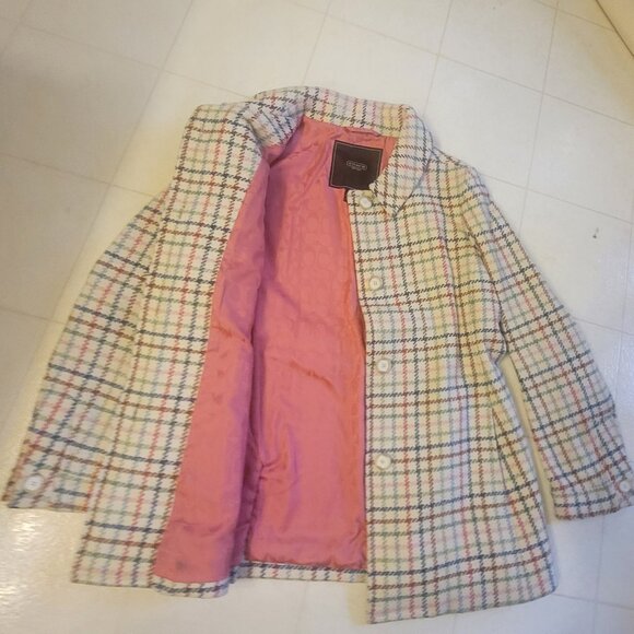 Coach Plaid Tweed Wool Coat Jacket Multicolored Women's size Large (L) - Picture 12 of 16